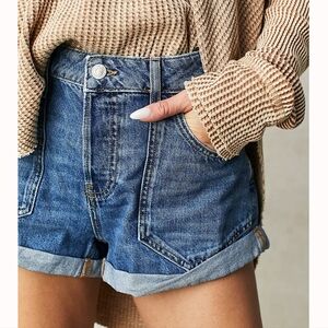 We The Free Beginner's Luck Slouch Shorts, 26, Blue Denim